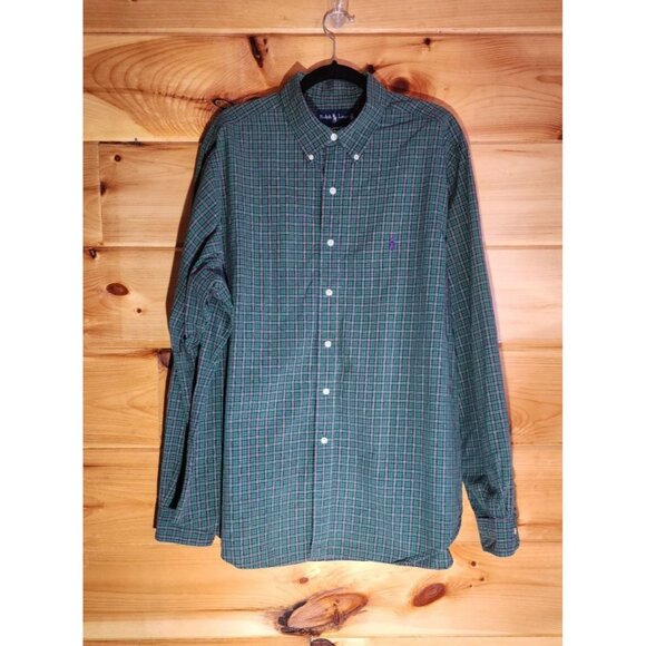 Ralph Lauren Non Iron Men's Size XL 17.5 Green Plaid Long Sleeve Casual Shirt - Picture 1 of 7